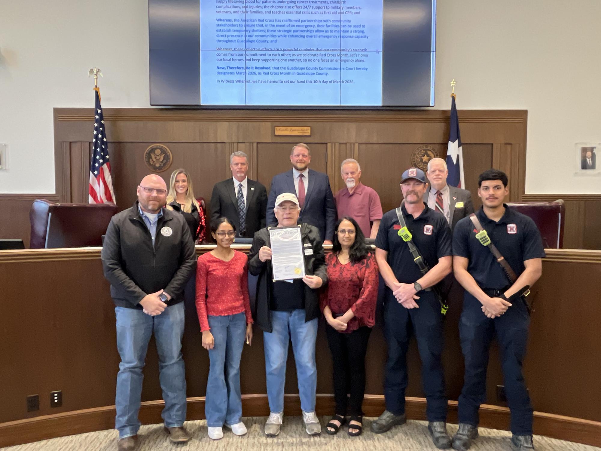 Members representing American Red Cross San Antonio Chapter were in Commissioners Court for March 2026 American Red Cross Month Proclamation.